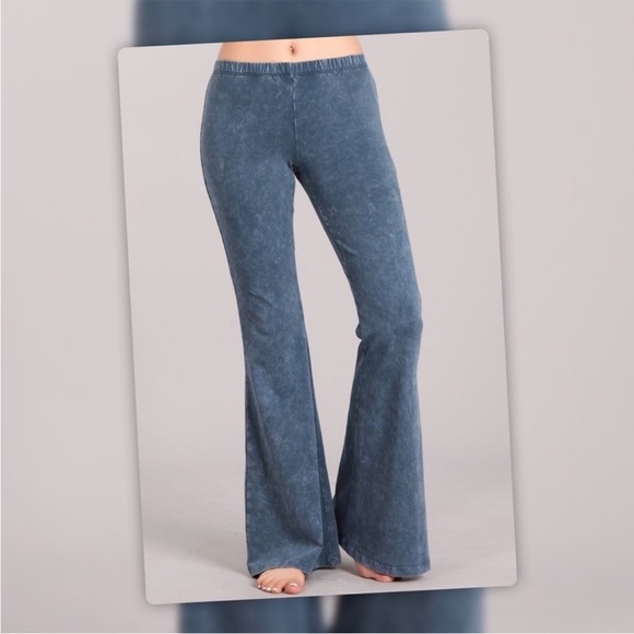 Chatoyant Steele Blue Stretch Lounge Flare Pants M Fringe $98 - Picture 3 of 7